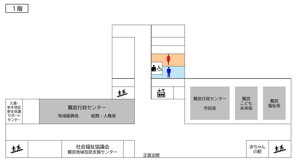 イラスト：鷲宮行政センター1階の案内図