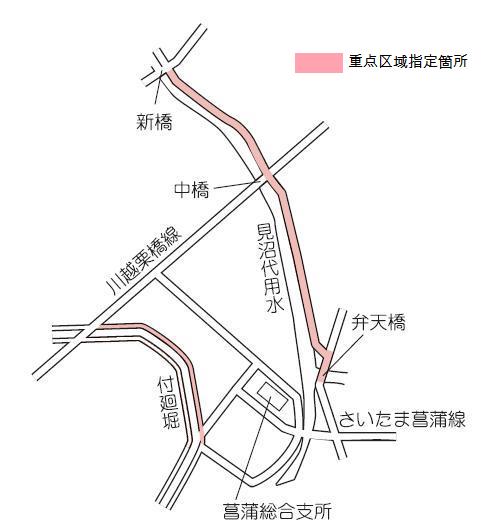 付廻堀（つけまわしぼり）遊歩道及び見沼代用水水路沿い道路地図